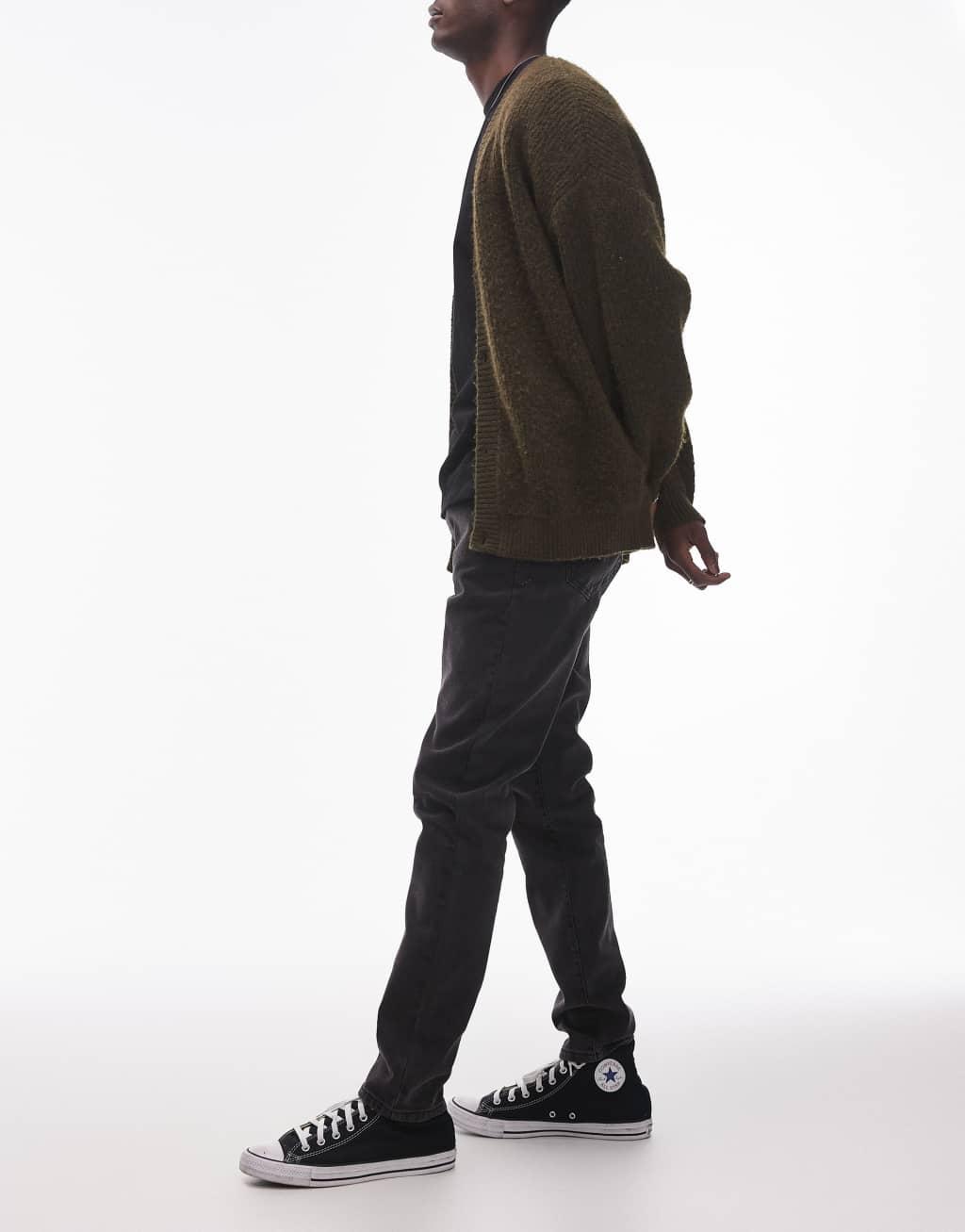 Topman stretch skinny jeans in washed black Product Image