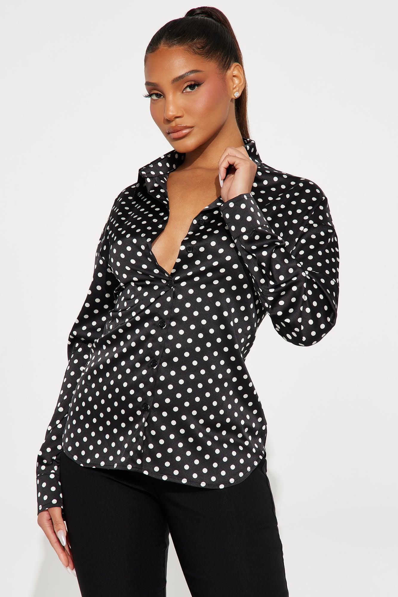 Polka Dot Babe Satin Shirt - Black/White Product Image