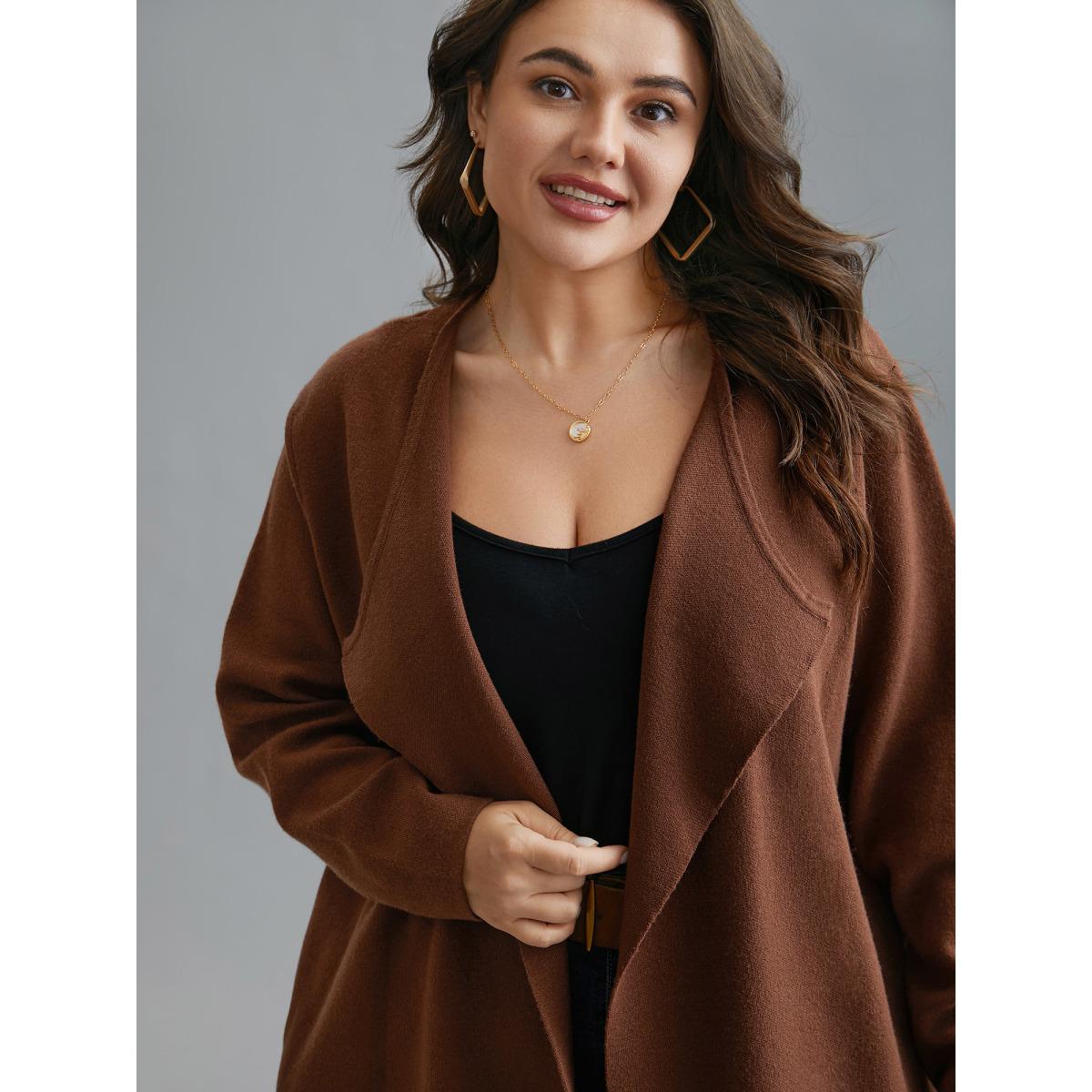 Plus Size Supersoft Essentials Side Pocket Collared Knit Cardigan Browncoffeecolor Women Leisure Loose Long Sleeve Casual Cardigans BloomChic 28/5X Product Image