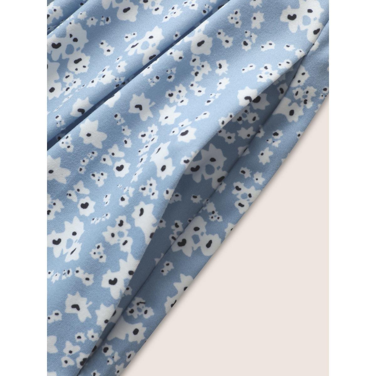 Plus Size U Neck Ditsy Floral Pleated Dress Stone Women Casual Pleated U-neck Sleeveless Curvy BloomChic 12/L Product Image