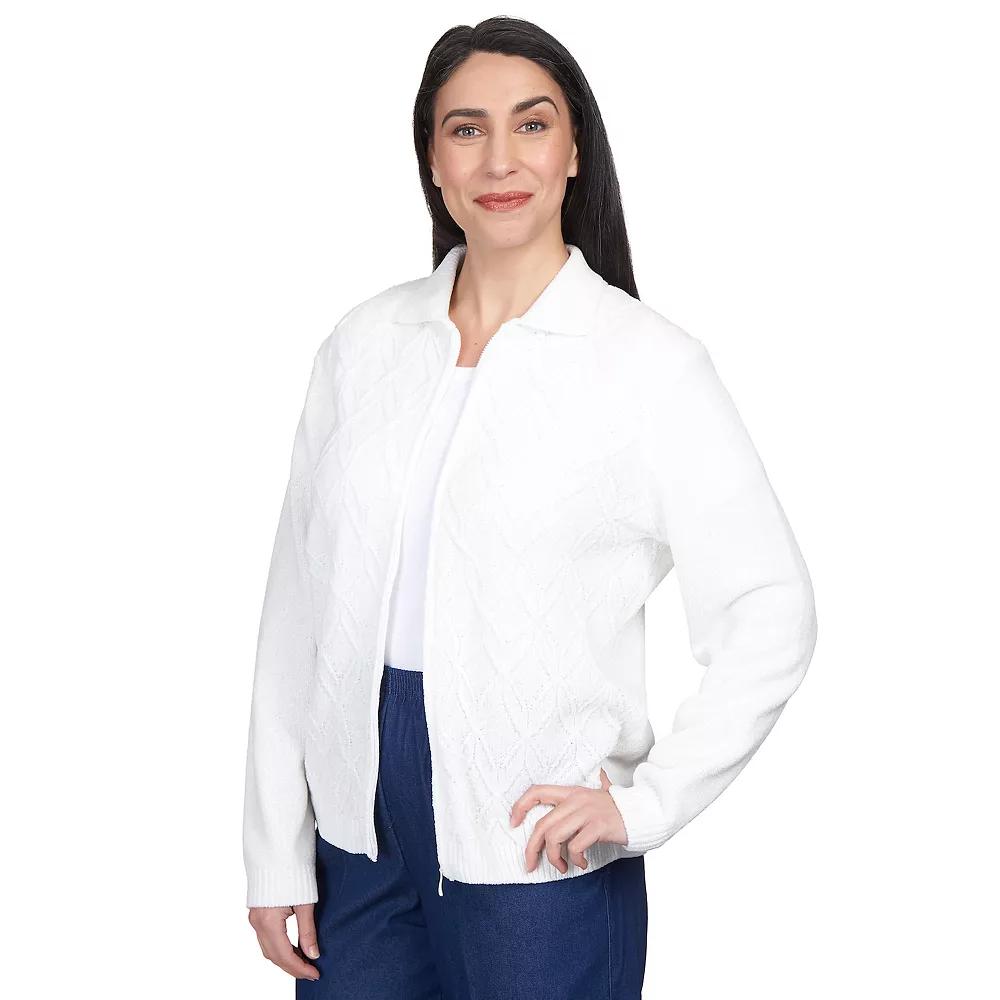 Women's Alfred Dunner Classic Zip-Up Cardigan, Size: Large, Ivory Product Image