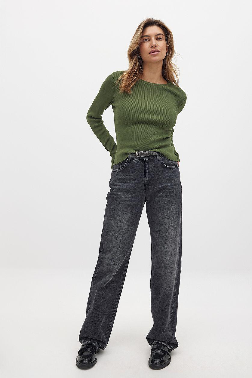 Ribbed Knitted Round Neck Top Product Image