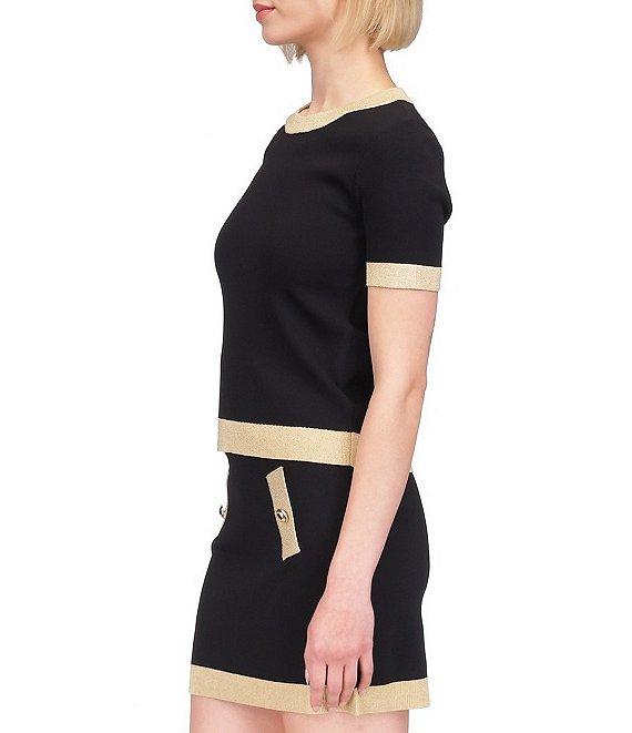 Michael Kors Metallic Trim Color Block Crew Neck Short Sleeve Top Product Image