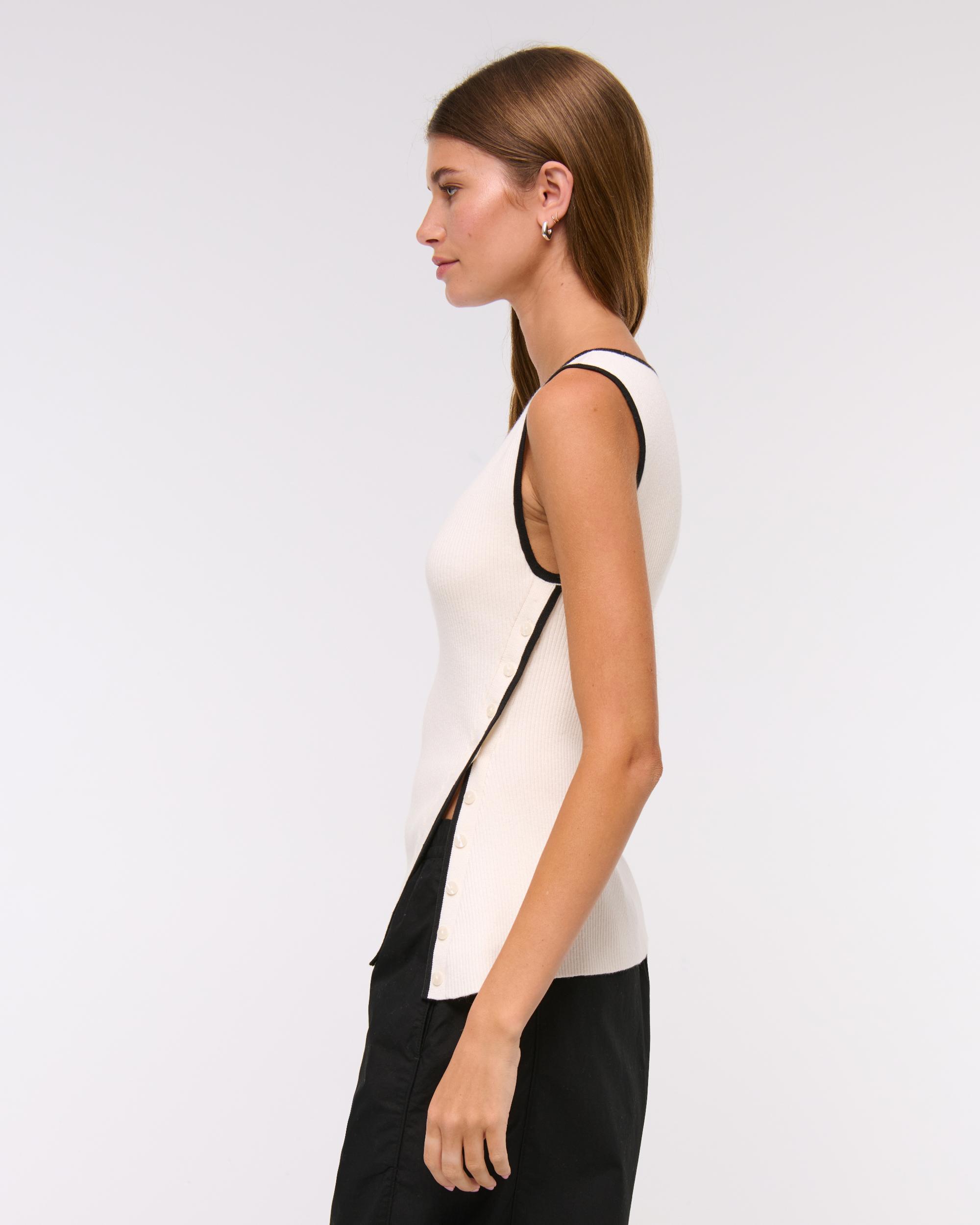 Asymmetrical Button Sweater Tank Product Image