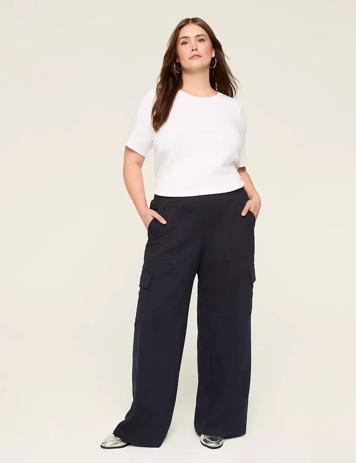 Textured Ponte Pull-On Straight Leg Cargo Pant Product Image