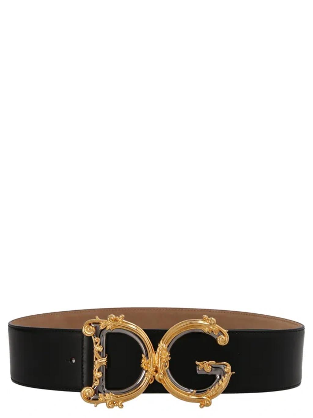 DOLCE & GABBANA Dg Logo Calf Leather Belt In Black Product Image