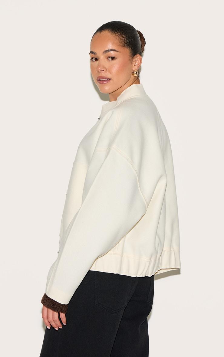 Cream Wool Look Longline Bomber Jacket Product Image