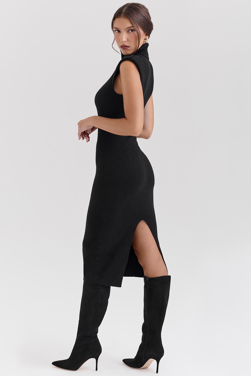 Gaia  black cashmere blend turtle neck midi dress Product Image