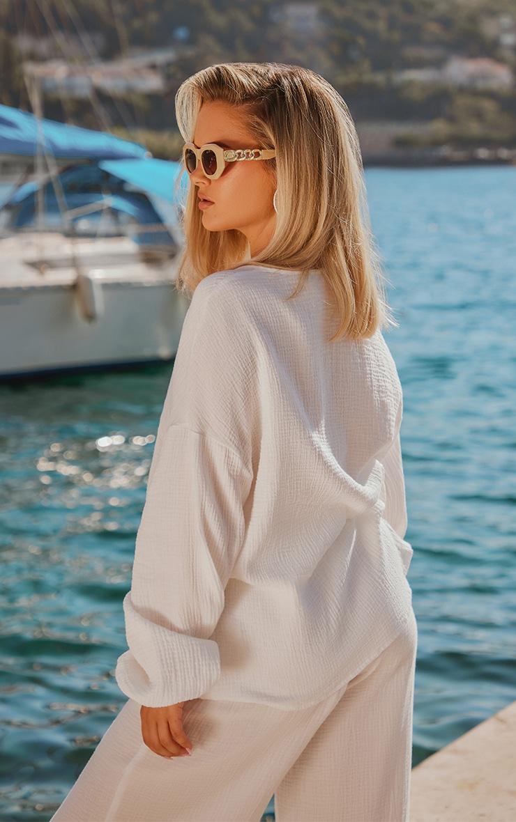 White Textured Cheesecloth Tie Front Shirt Product Image