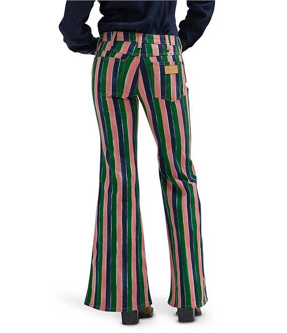 Wrangler Wanderer Denim Painterly Stripe Mid Rise Wide Vintage Flare Jeans Product Image