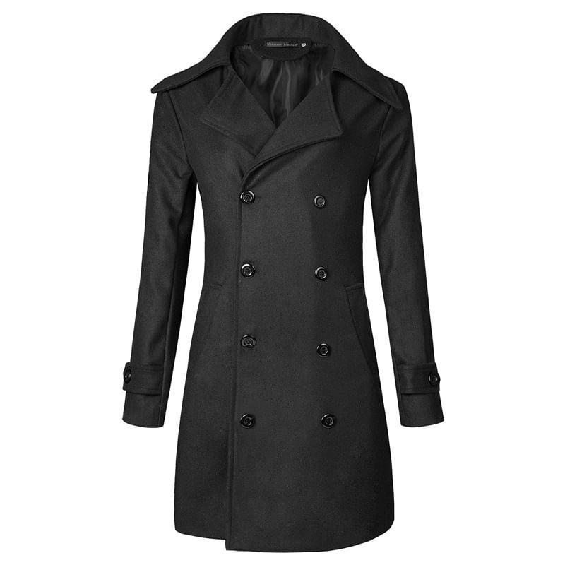 Lapel Collared Plain Double Breasted Trench Coat Product Image