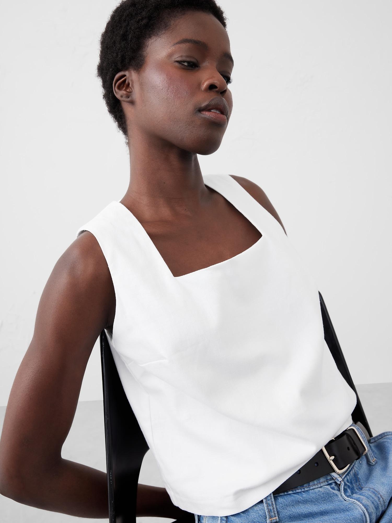 Linen-Blend Square-Neck Top Product Image