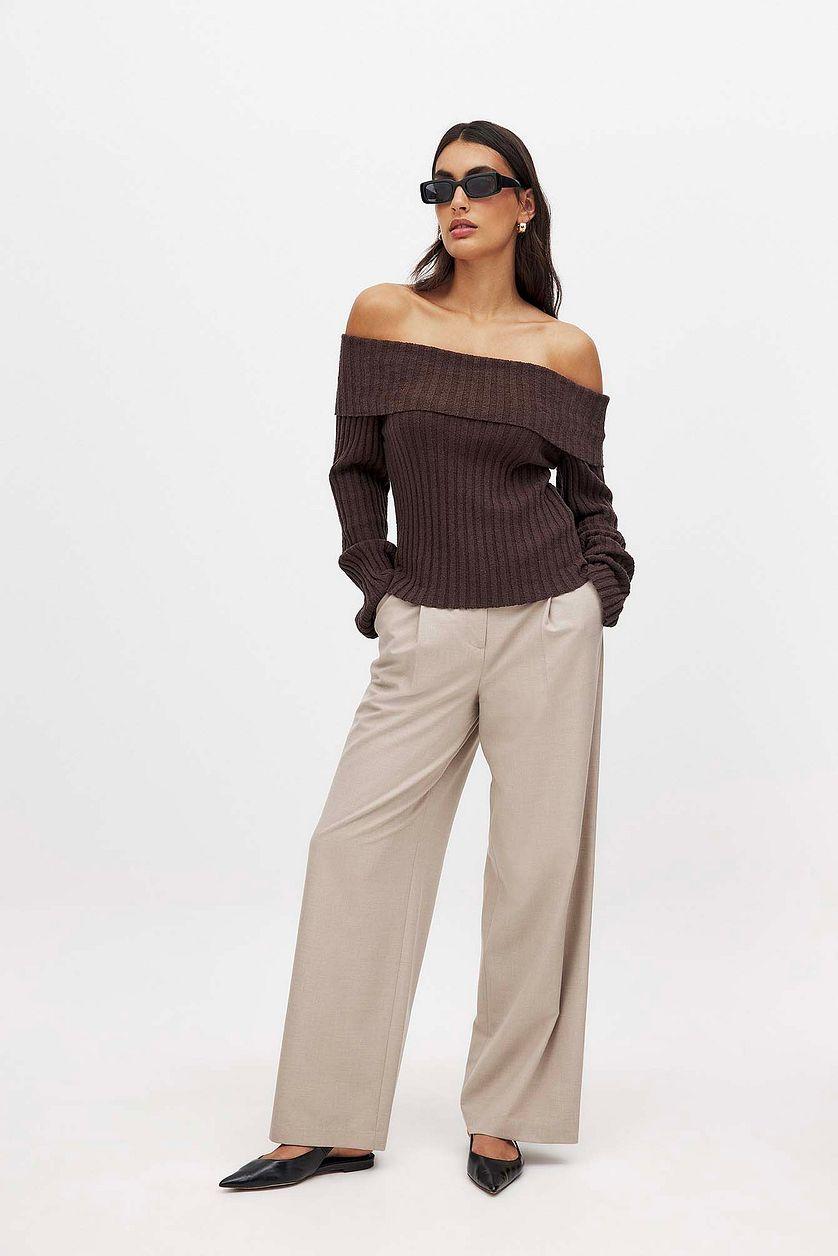 Ribbed Knitted Offshoulder Sweater Product Image