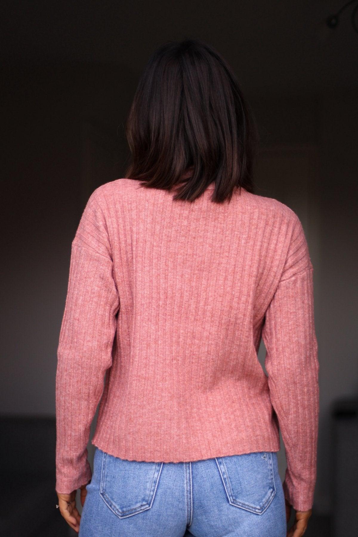 Pink Ribbed Mock Neck Sweater - FINAL SALE Product Image