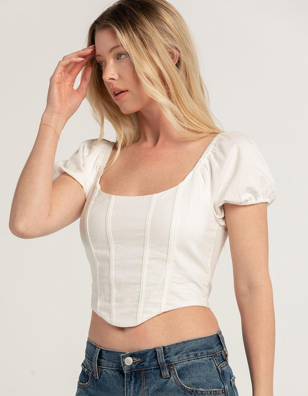 RSQ Womens Linen Corset Top - WHITE Product Image