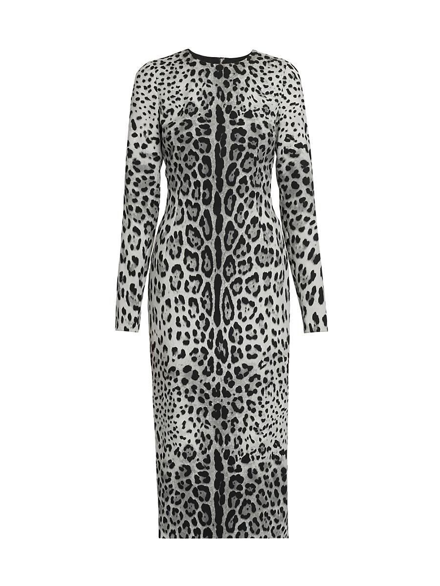 Womens Leopard Stretch-Silk Midi-Dress Product Image