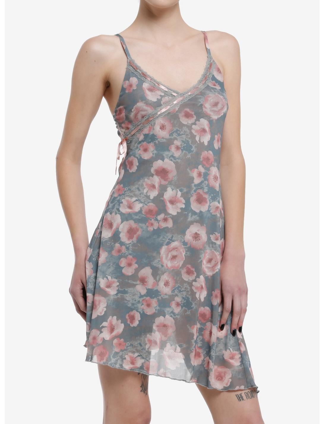 Thorn & Fable Pink Rose Asymmetrical Slip Dress Product Image