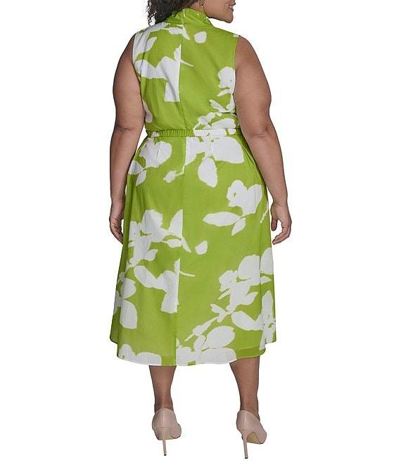 DKNY by Donna Karan Plus Size V-Neck Printed Fit and Flare Midi Dress Product Image