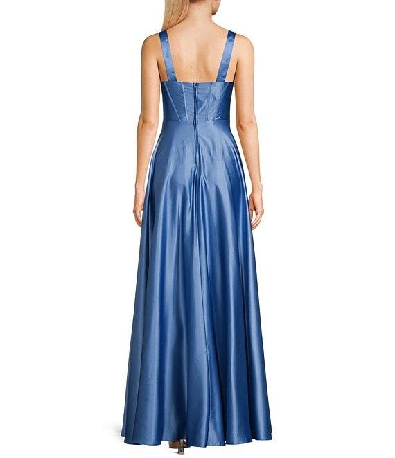 B. Darlin Cowl Neck Corset Wide Strap Sleeveless Side Slit Dress Product Image