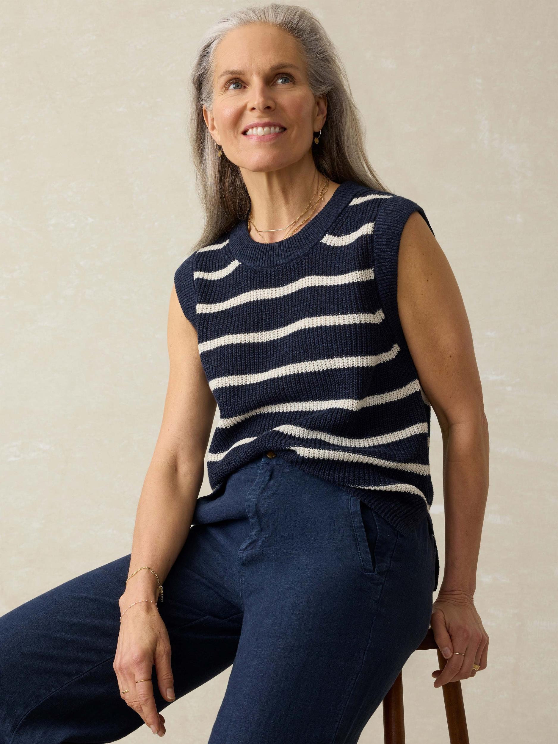Miramar Linen Sweater Tank - North Sea Stripe Female Product Image
