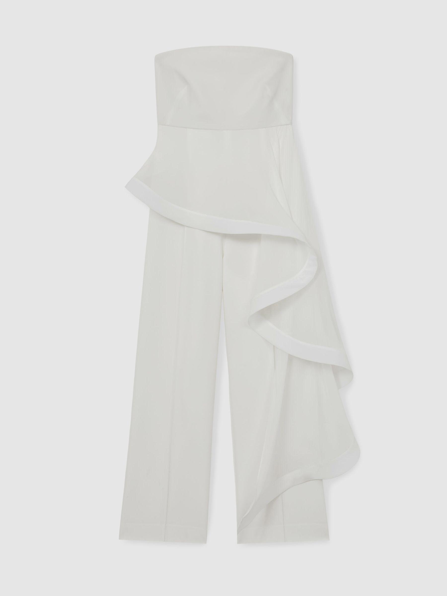 Silk Ruffle Bandeau Wide-Leg Jumpsuit in Ivory Product Image