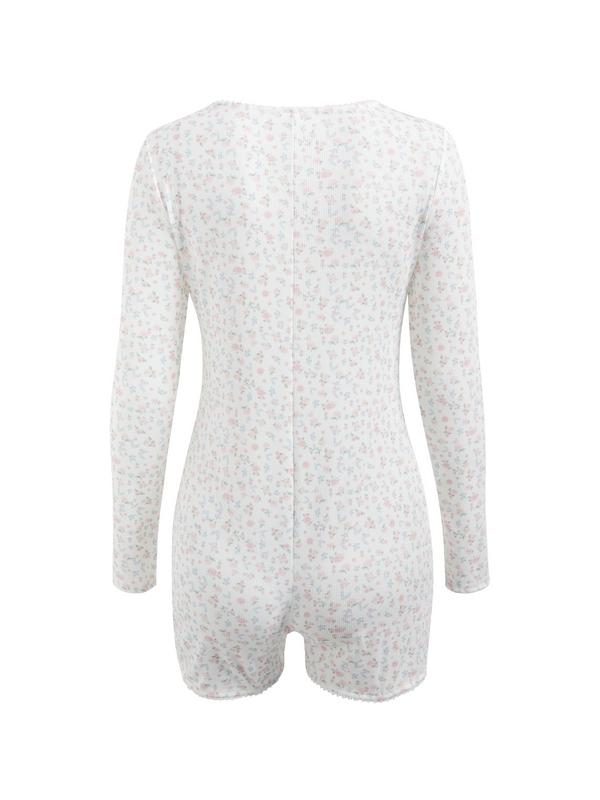 Disty Floral V Neck Breasted Romper Lounge Set Product Image