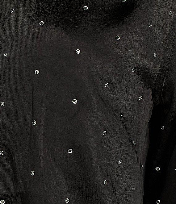 Good American Crystal Satin Collar Neckline Long Sleeve Blouse Product Image