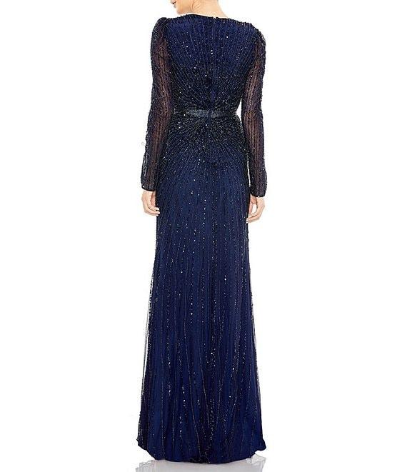 Mac Duggal Beaded Surplice V-Neck Long Sleeve Gown Product Image
