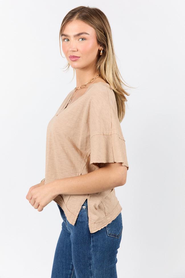 Rooted Essential Taupe V-Neck Tee FINAL SALE Product Image