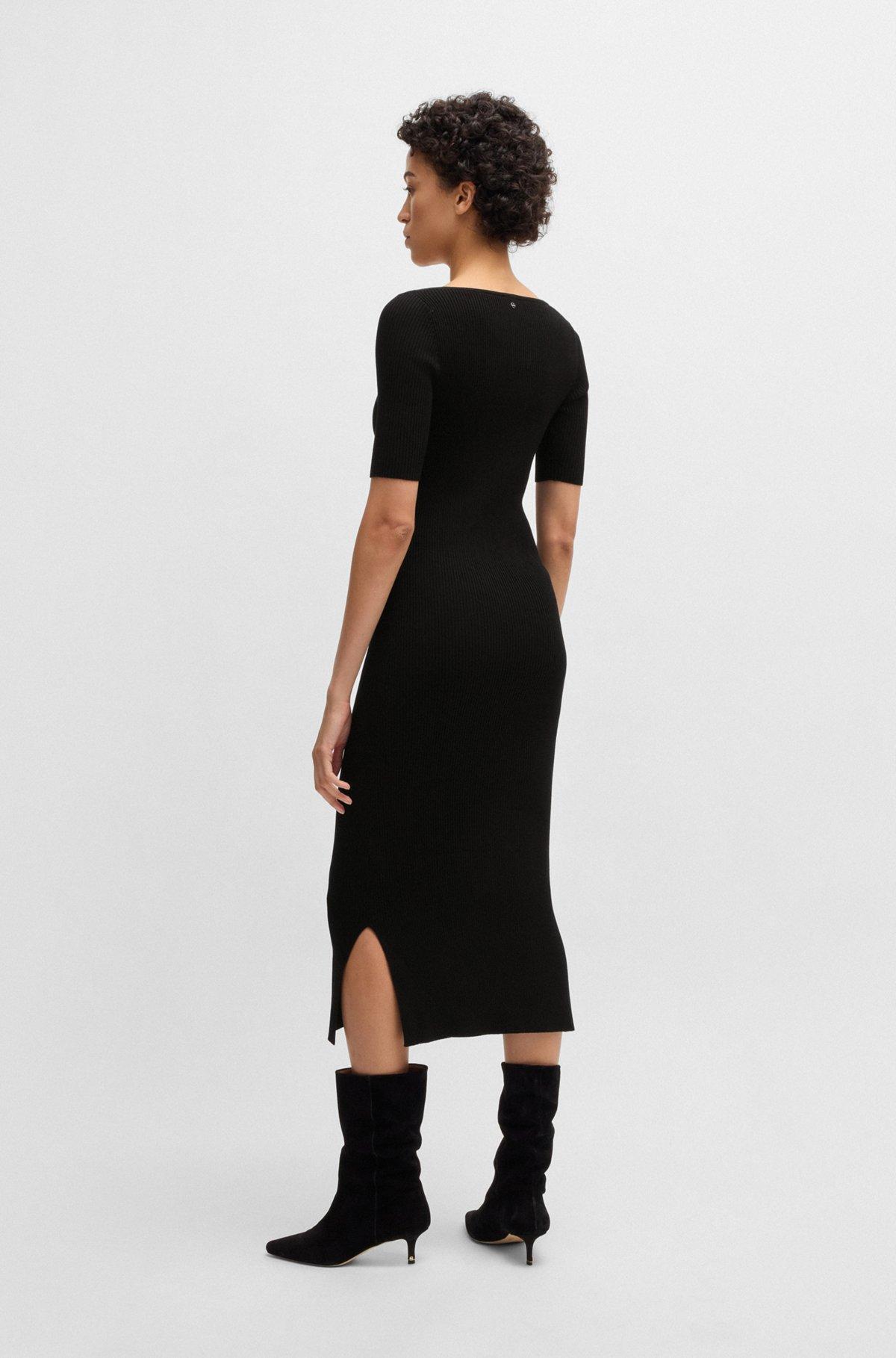 Knitted dress with V neckline in stretch yarns Product Image