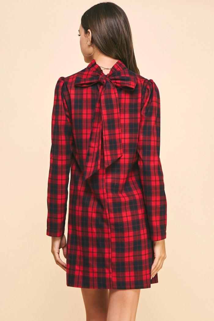 Heidi Back Neck Tied Plaid Mini Dress Product Image