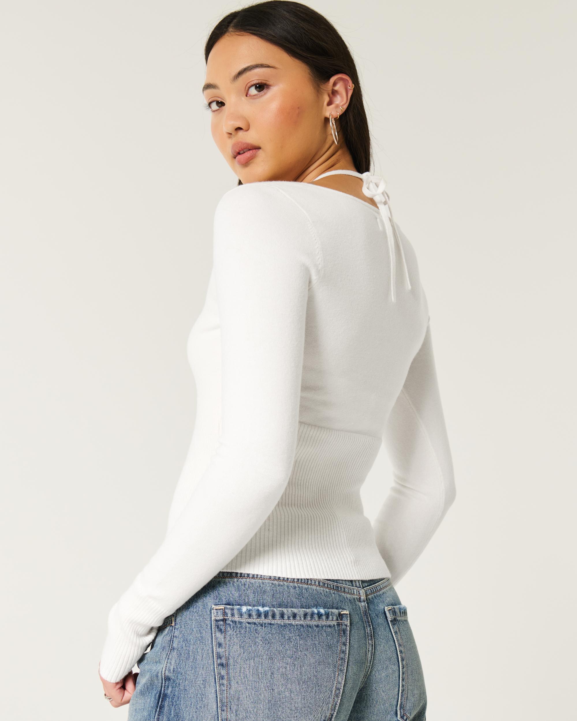 Long-Sleeve Halter Tie Sweater Product Image