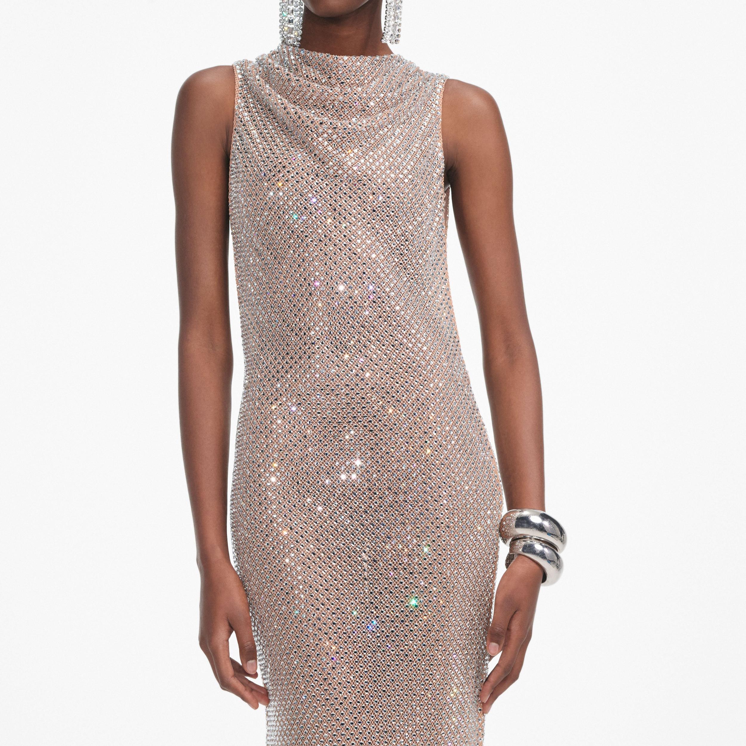 Silver Rhinestone Drape Maxi Dress Product Image