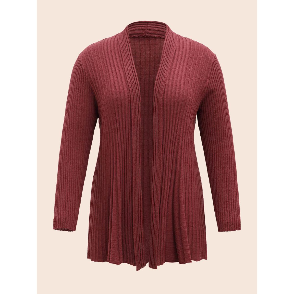 Plus Size Solid Textured Kimono Collar Cardigan Russet Women Casual Loose Long Sleeve Everyday Cardigans BloomChic 12/L Product Image