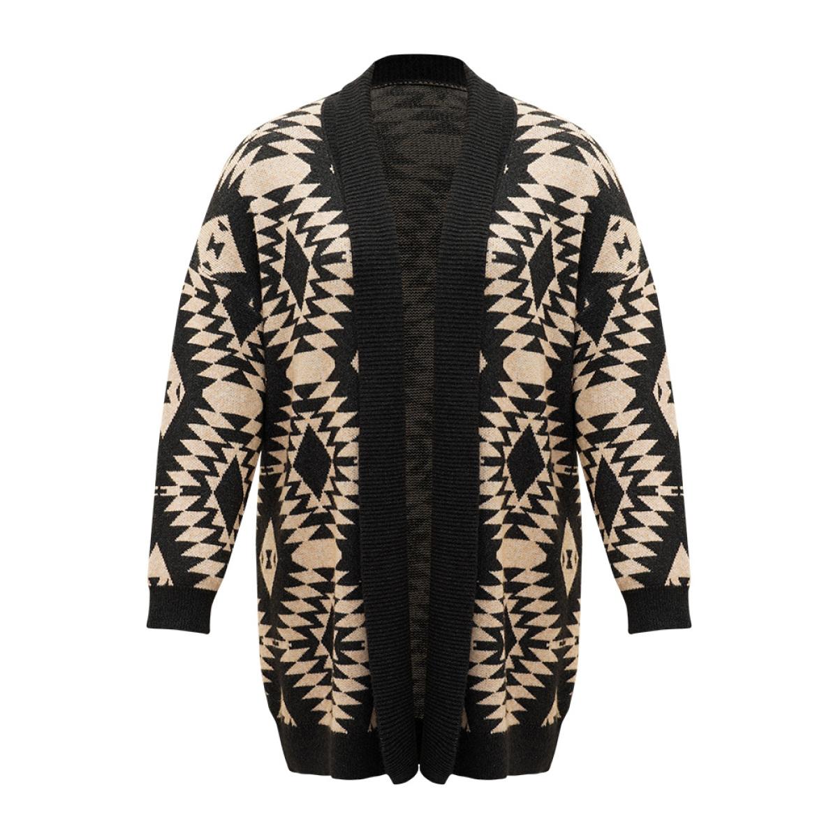 Plus Size Anti-Pilling Supersoft Essentials Geo Lapel Collar Cardigan Black Women Casual Loose Long Sleeve Everyday Cardigans BloomChic 14-16/1X Product Image