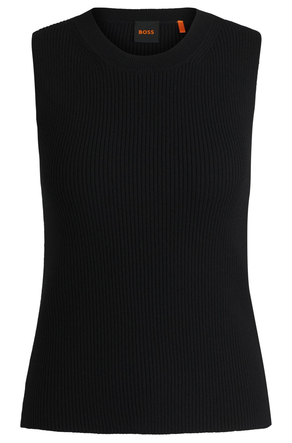 BOSS - Slim-fit sleeveless top in ribbed stretch fabric - Black Product Image