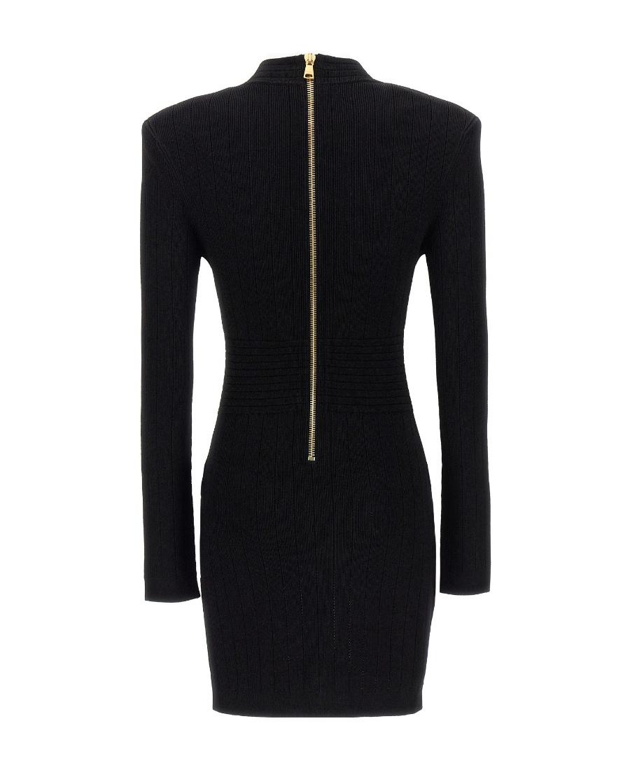 BALMAIN Mini Black Dress With Golden Buttons In Stretch Viscose Woman In Opa Noir Product Image