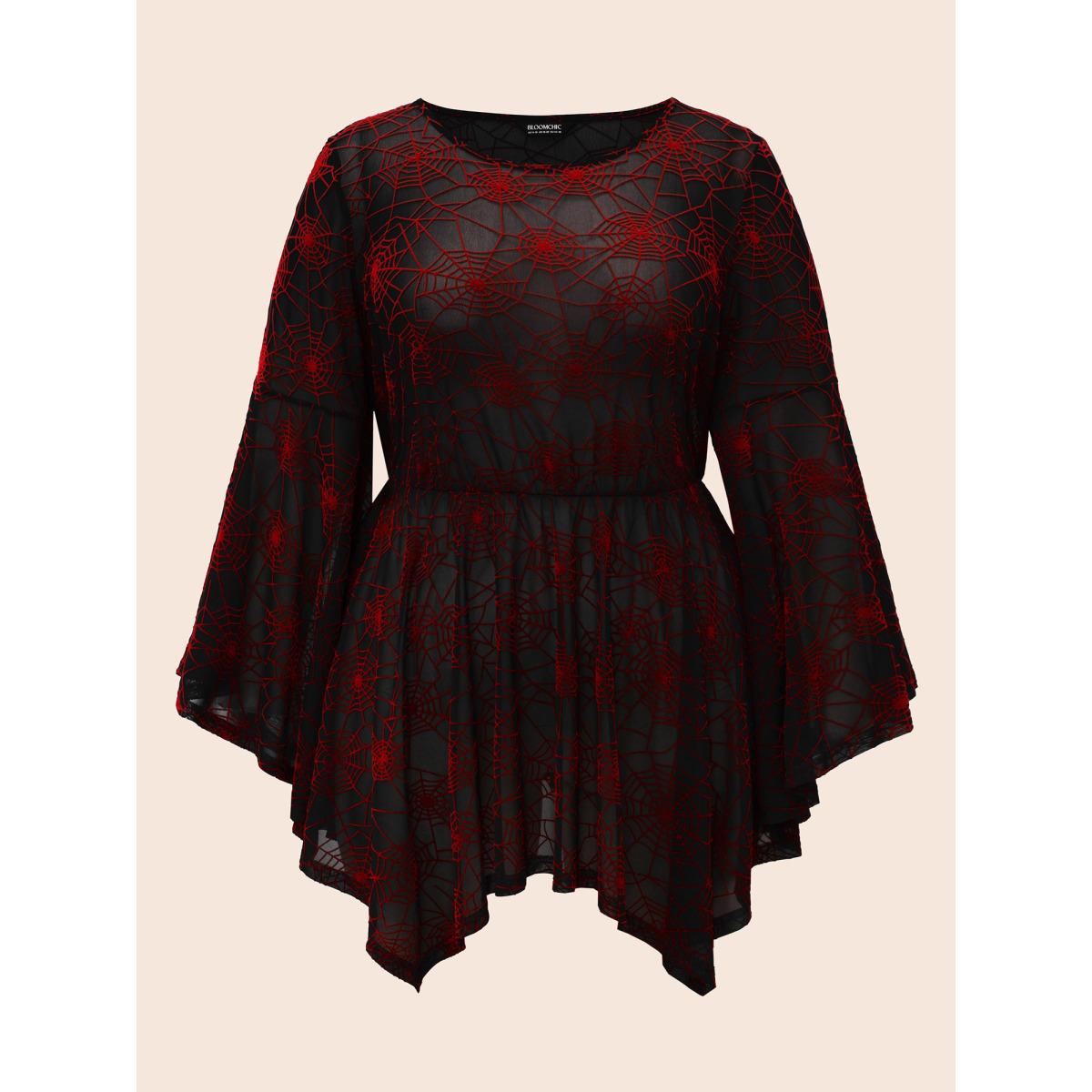 Plus Size Scarlet Elastic Mesh Webbed Wonder Blouse Women Elegant Extra Long Sleeve Round Neck Everyday Blouses BloomChic 22-24/3X Product Image