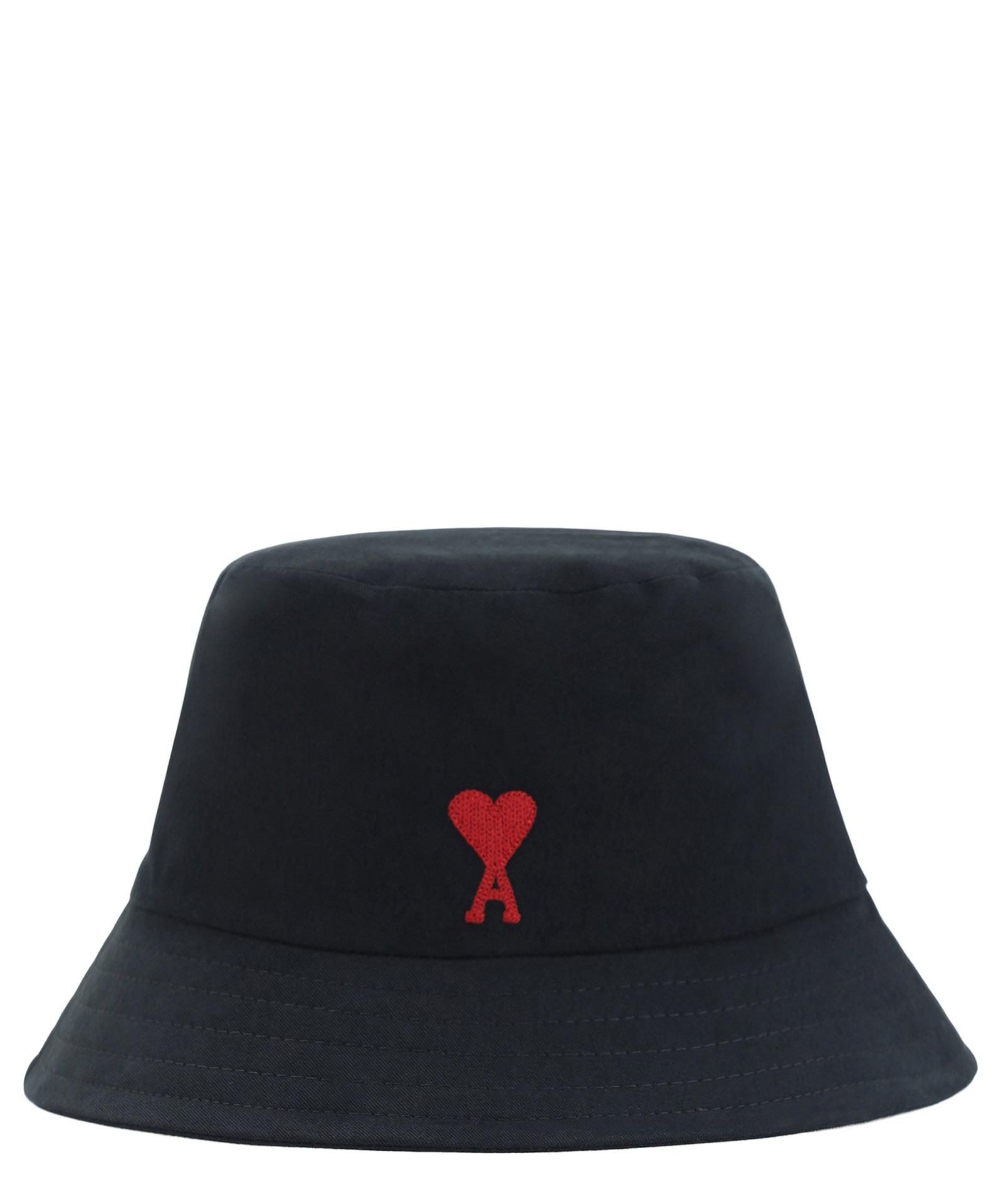 AMI ALEXANDRE MATTIUSSI Ami Paris Black And Red Cotton Ami Paris De Coeur Baseball Cap Product Image