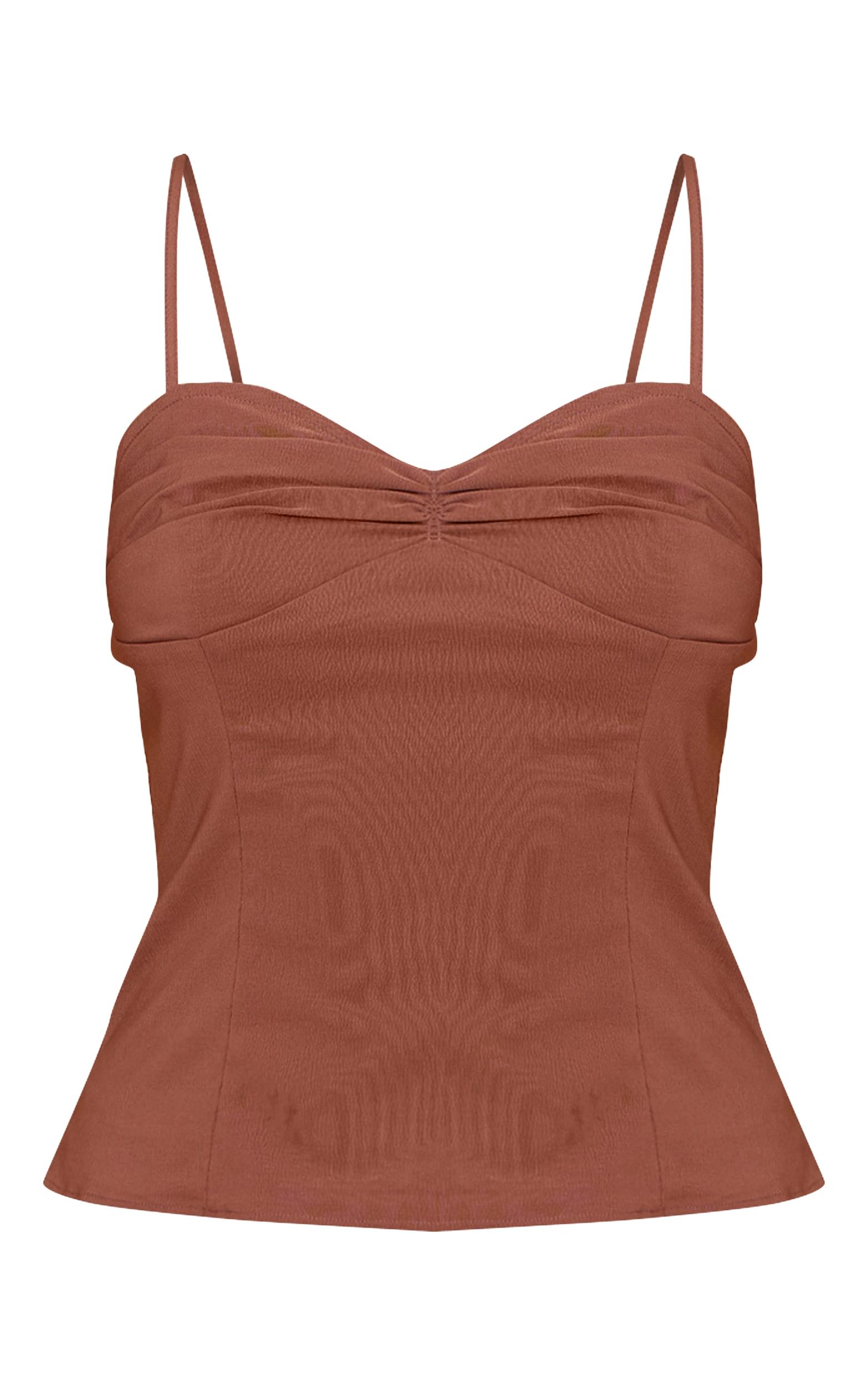 Brown Matte Satin Bust Detail Cami Product Image