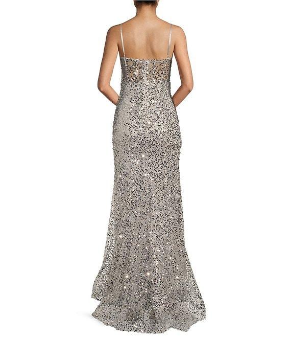 B. Darlin Spaghetti Strap Corset Beads And Sequins Long Dress Product Image