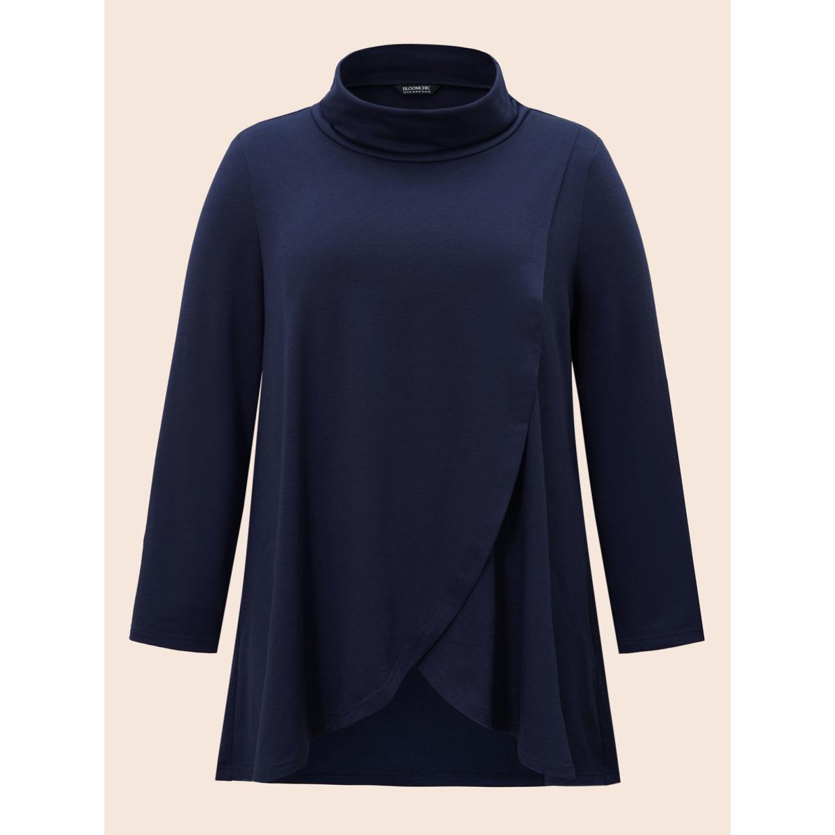 Plus Size Supersoft Plain Wrap Hem Turtleneck Sweatshirt Women Gray Leisure Wrap Turtleneck Casual Sweatshirts BloomChic 30/6X Product Image