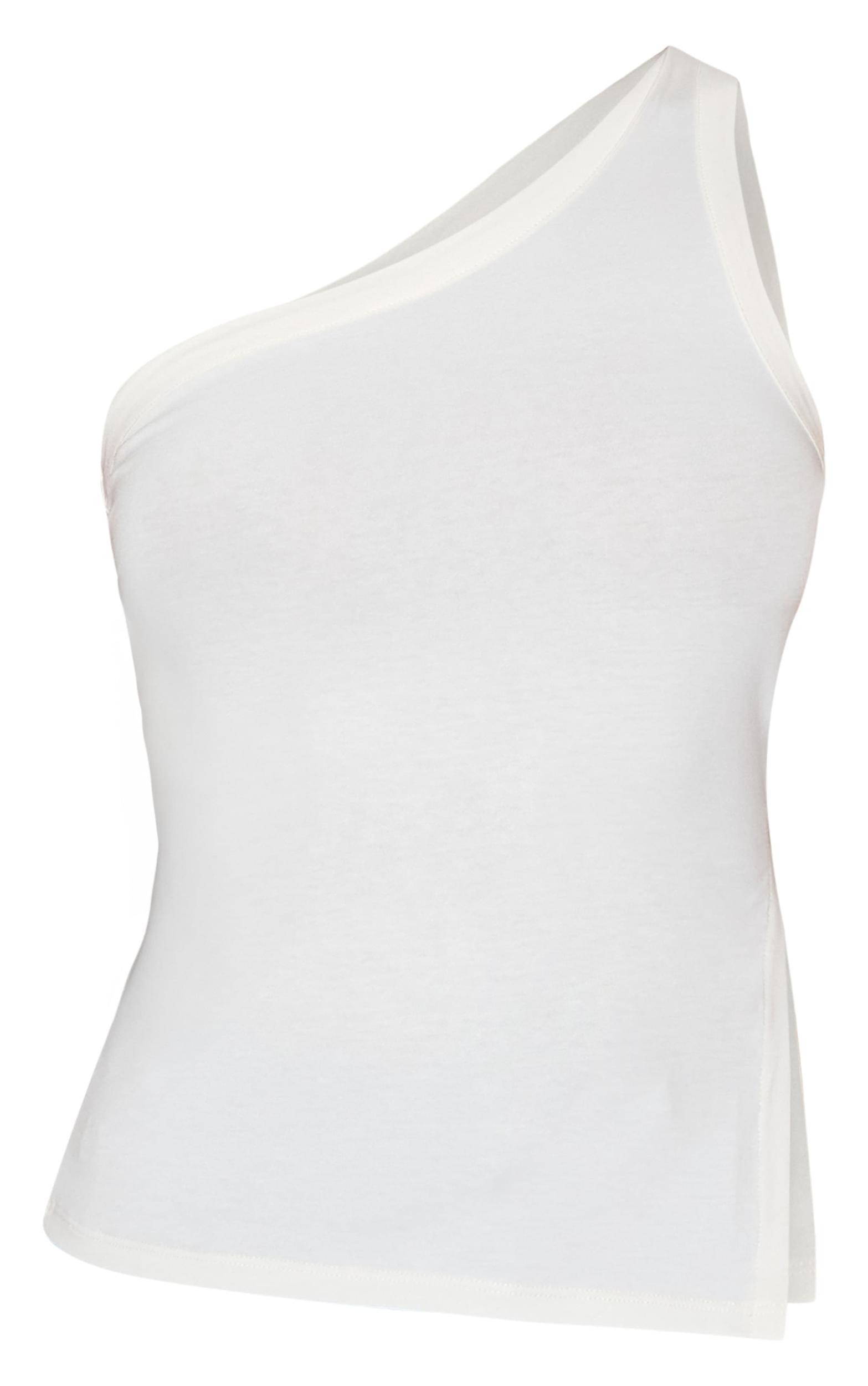 Cream One Shoulder Long Vest Top Product Image