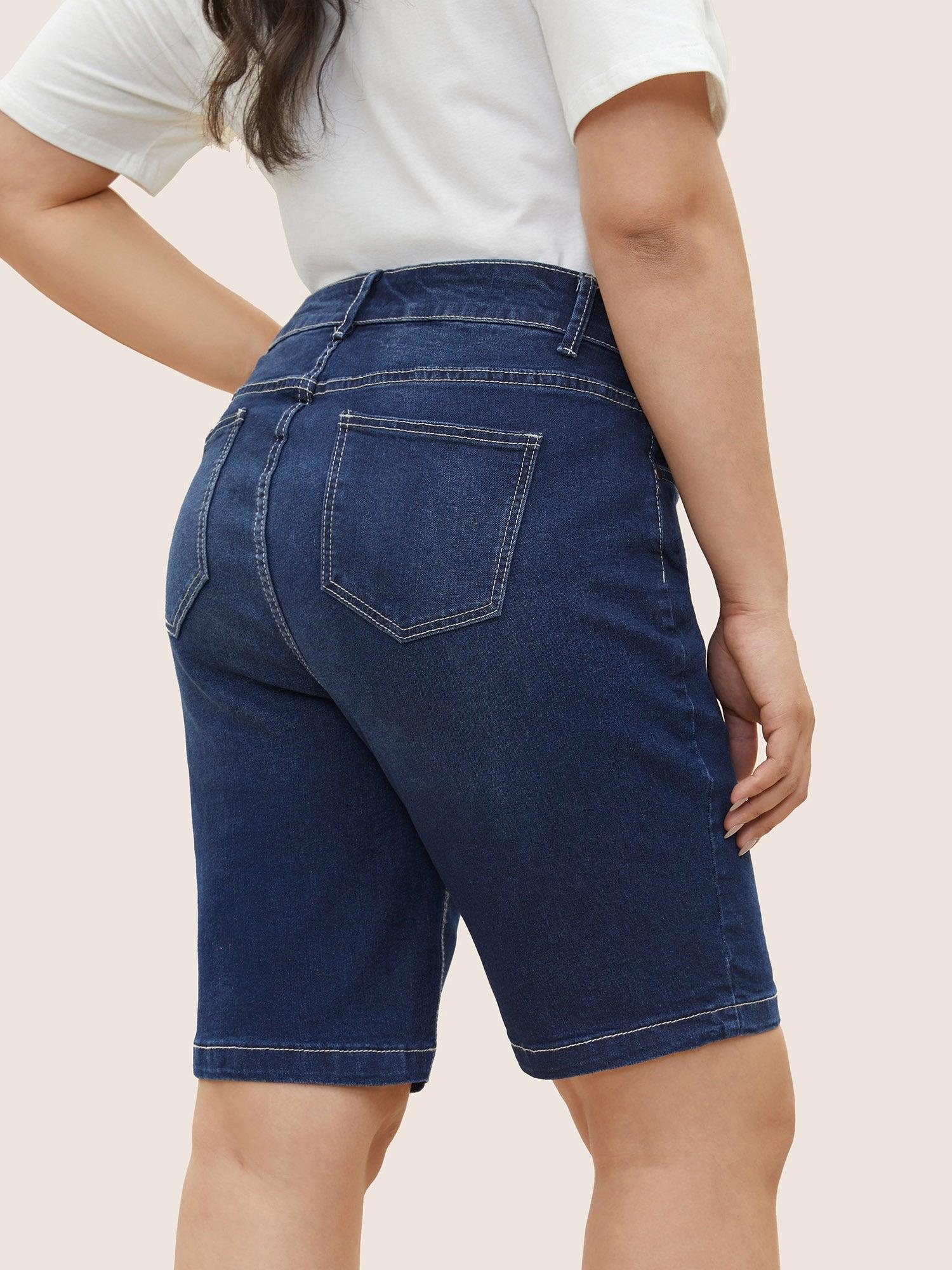 Very Stretchy High Rise Dark Wash Denim Shorts Female Product Image