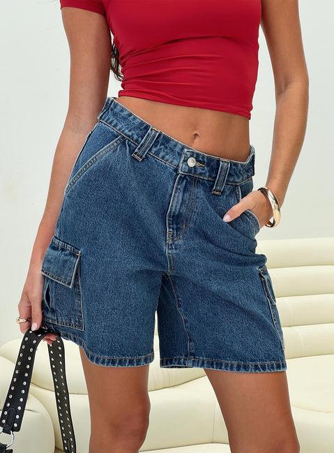 Mika Carpenter Denim Shorts Mid Wash Product Image