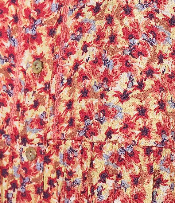 Nurture by Westbound Y-Neckline Embroidered Floral Button Front Roll Sleeve Tiered Short Dress Product Image