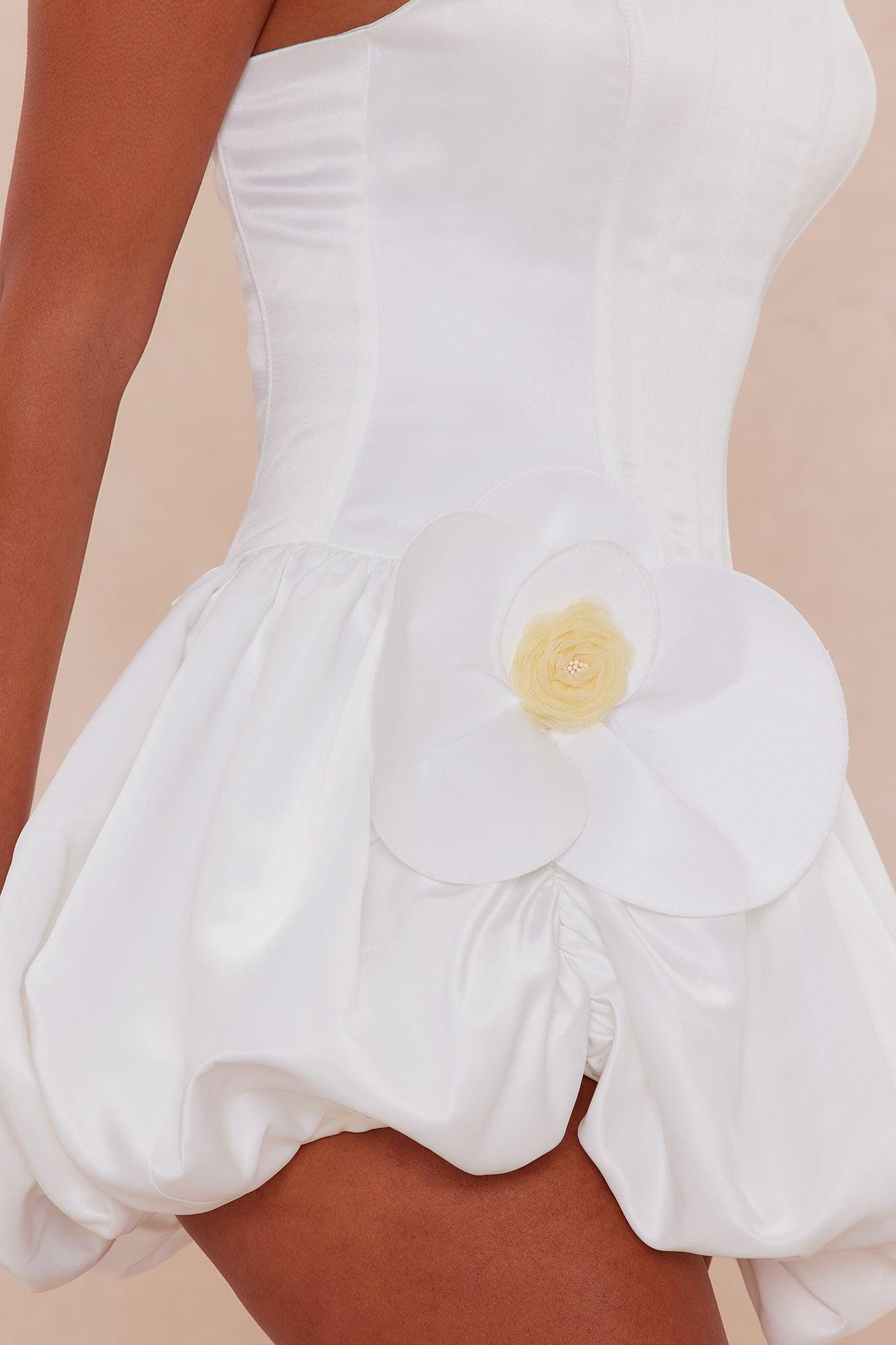 Stephany Satin Bubble Mini Dress - White Product Image