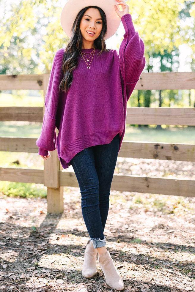 Give You Joy Magenta Purple Dolman Sweater Female Product Image