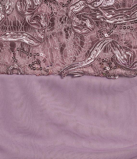 Alex Evenings Plus Size Lace Soutache Bodice V-Neck Short Sleeve Cascade Ruffle Empire Waist Dress Product Image