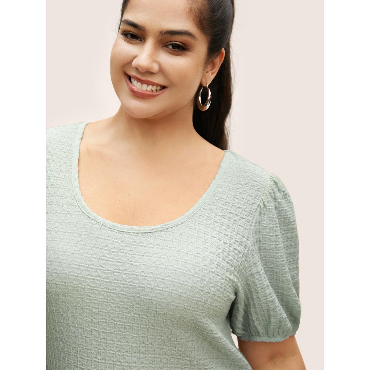 Plus Size U Neck Plain Textured Puff Sleeve T-shirt Palemauve Women Casual Texture U-neck Everyday T-shirts BloomChic 10/M Product Image